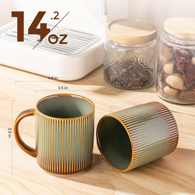 theterra Ceramic Coffee Mugs Set of 4, 14.2 oz Coffee Cups with Handle | Handmade, Suitable for Latte, Tea, Milk, Beer & Hot Cocoa, Sage Umber - Image 2