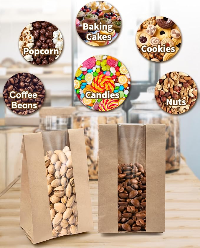 Bake Choice 50 PCS Small Cookie Bags with Seal, 3.5"x 2.3"x7.5 Treat Bags | Kraft Brown Paper Bags with Stickers, Bakery Bag for Snack, Cupcake, Coffee Bean, Party Favor, Cookie Packaging - Image 7