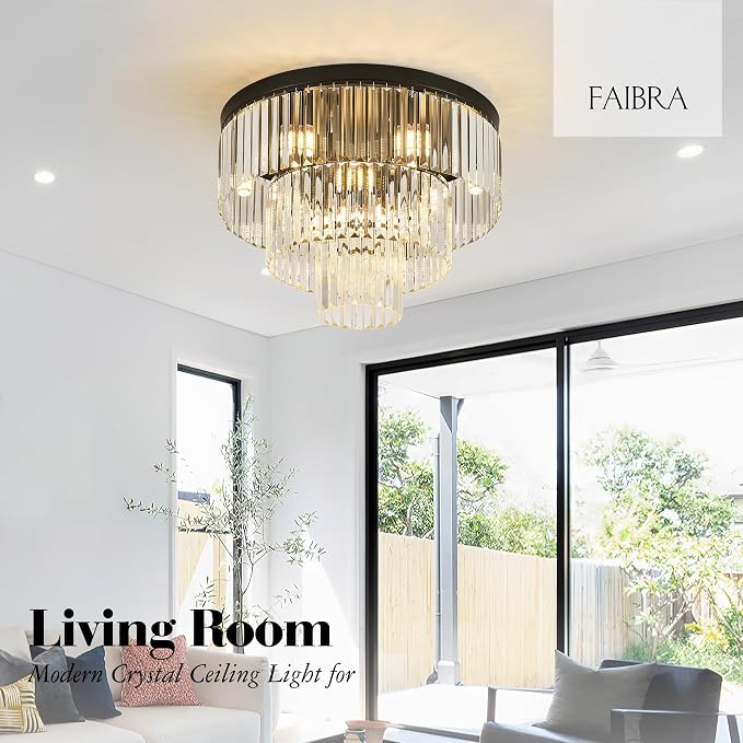 21.65" Black Crystal Ceiling Light 10-Light Modern Crystal Ceiling Light Fixture 3-Tier Luxury K9 Crystal Ceiling Light,for Dining Room Kitchen Island Living Room Bedroom - Image 4