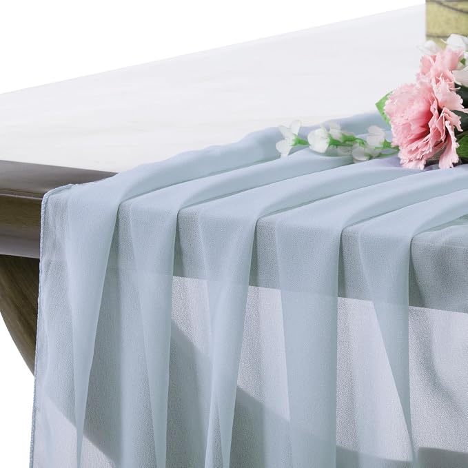 Pack of 25 | Dusty Blue | 14ft Chiffon Table Runner 29x170 Inches Long Romantic Rustic Sheer Gauze Runner for Wedding Bridal Shower Birthday Banquets Engagement Spring Easter Boho Decorations - Image 3