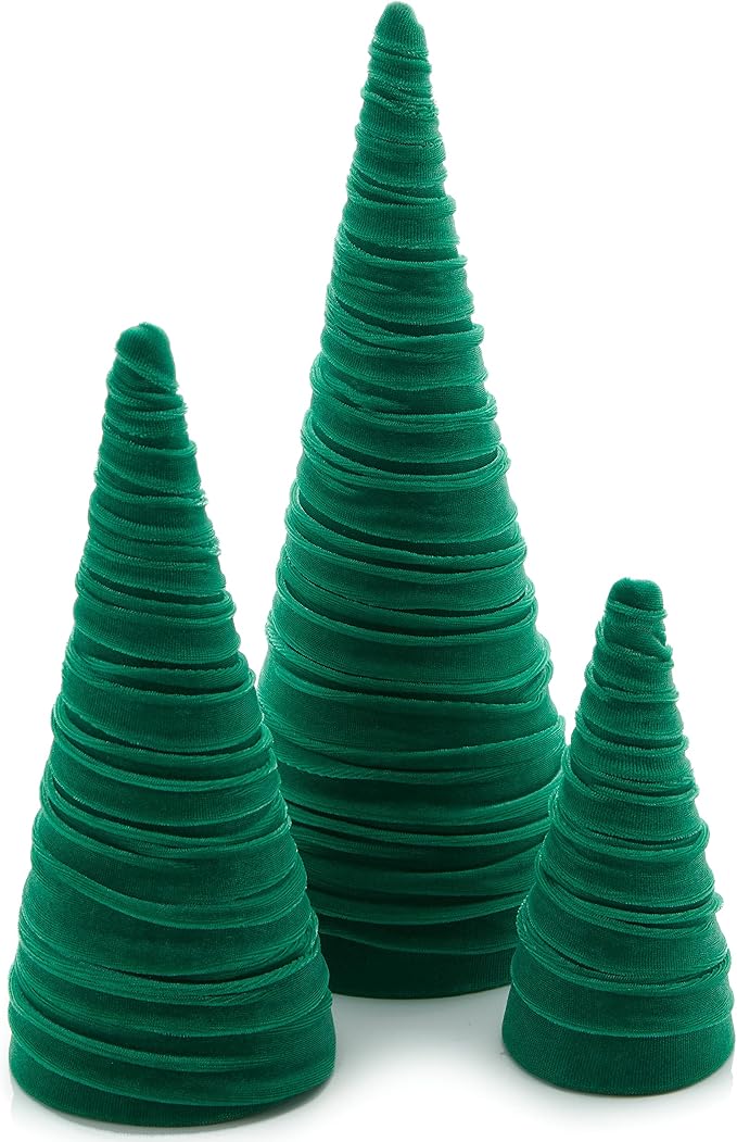 Your Heart's Content Green Velvet Trees Set of 3, Elegant Mantel, Valentine Tree Tablescape, Office Bookshelf, Artisan Cozy Gift for, Wedding Centerpiece (Green) by YourHeartsContent
