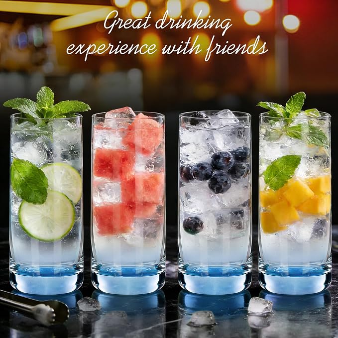 Blue Highball Glasses Set of 6,13oz Drinking Glass Cups for Mixed Drink Cocktail, Beer, Mojito, Water and Juice,Thick Tall Crystal Glassware for Kitchen, Restaurant, Home Bar and Parties - Image 8