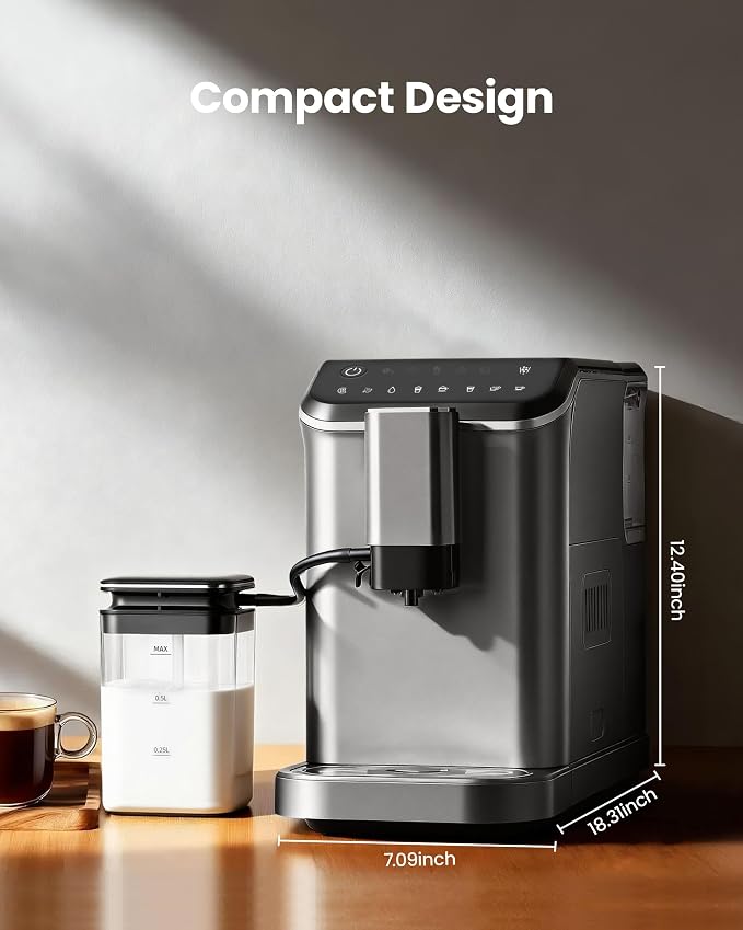 Automatic Espresso Machine with Grinder & Milk Frother | 19 Bar Pressure, 15 Grind Settings and Self-Cleaning Function for Making Espresso, Cappuccino and Latte at Home - Image 7