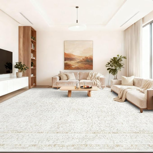 10x14 Area Rugs for Living Room: Washable Large Vintage Floral Rug Low Pile Non-Slip Boho Carpet for Bedroom Home Office Dining Room (FloralBeige, 10'x14') by LOSBULAKE