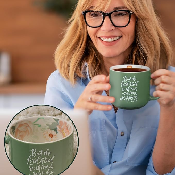 Christian Art Gifts Inspiring Ceramic Coffee Mug for Women: Lord Stood with Me Bible Verse, Microwave & Dishwasher Safe Novelty Cup, Sturdy Handle, Encouraging Gift for Women, Green Floral, 14 oz. - Image 4