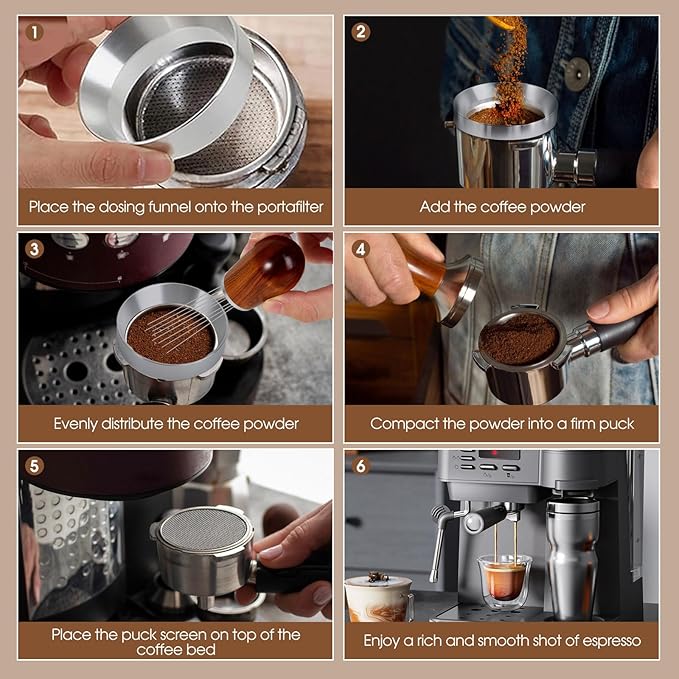 51mm Espresso Accessories Kit, WDT Tool, Dosing Funnel and Puck Screen Set, 316 Stainless Steel Needle Coffee Distribution Stirrer Fits Delonghi 51 mm Espresso Machines and Portafilter