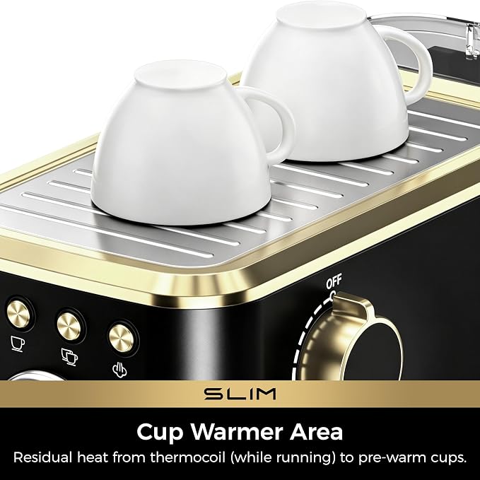 CHULUX Slim Espresso Machine with Milk Frother for Home Latte, Black & Gold | Precise Pressure Gauge, Food-Grade Materials, 20 Bar Italian Pump, Professional Temperature Control System, Stainless Steel - Image 6