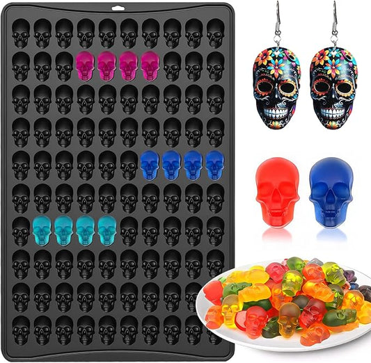 Mini Skull Molds Silicone, 100 Cavity Halloween Skull Chocolate Candy Mold | Mini Gummy Molds Skeleton for Ice Cubes, Biscuits, Cookies, Jelly, Cupcake Decorations, Pet Treats, Holiday Party, Non-Stick by SIQINZONGWA
