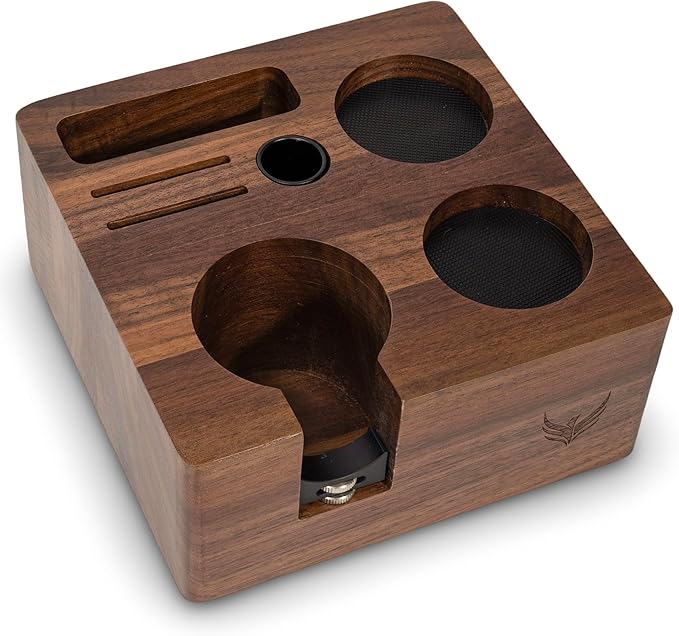 58mm Walnut Espresso Accessories Set – Premium Barista Kit for All 58mm Espresso Machines – Includes Tamper, Tamping Station, Distributor, Knock Box & Dosing Funnel