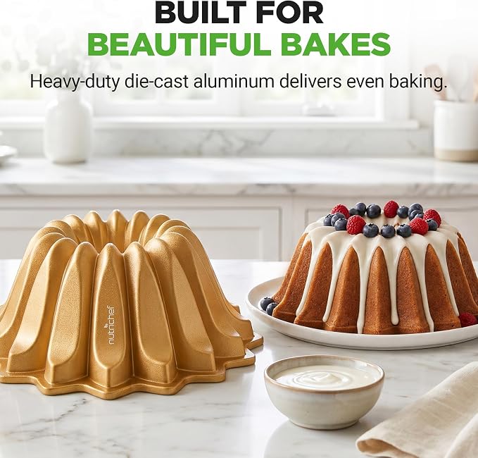 NutriChef 9 Inch Cake Pan - 7 Cups Die-Cast Aluminum Cake Mold for Baking - Sloped Edges for Uniform Baking, Nonstick for Easy Release and Even Bake, Durable Design, Ideal for Desserts and Casseroles - Image 4