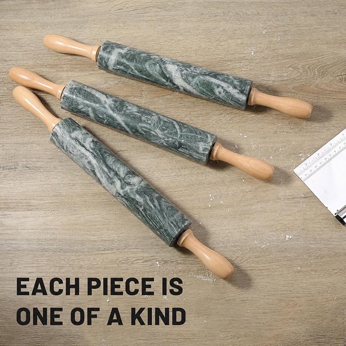 Natural Green Marble Rolling Pin, Non-Stick Polished Dough Roller, Pasta, Dumpling, Fondant, Pie Crust, Bread, Pizza Dough, Kitchen Baking Pastry Tools - Image 5
