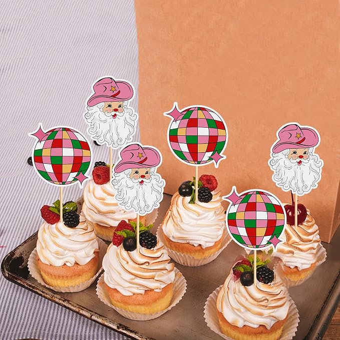 24Pcs Christmas Cupcake Toppers Santa Claus Disco Ball Cupcake Picks | Holiday Party Cake Decorations for Christmas Baby Shower Birthday Party Supplies - Image 5