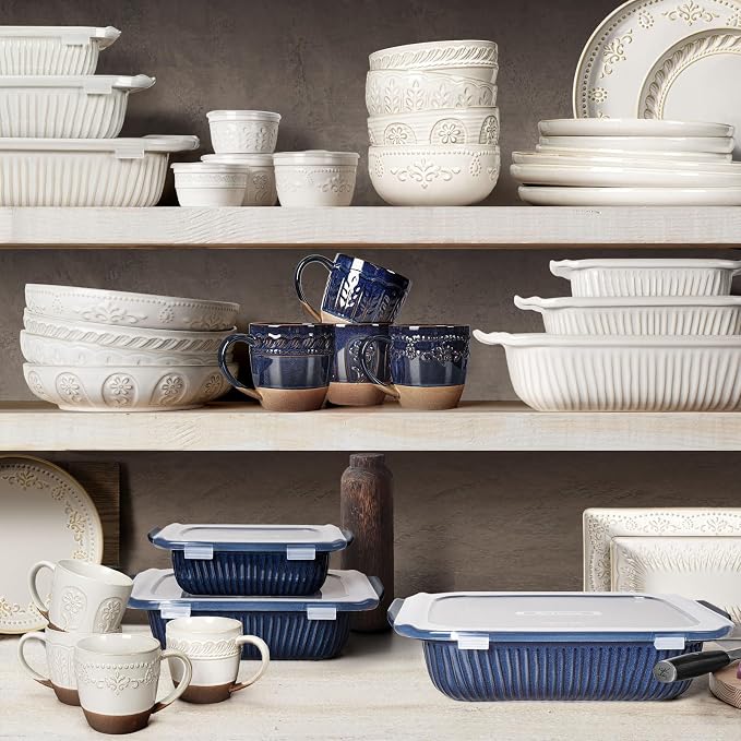 Artena Ceramic Coffee Mugs Set of 4, 16oz Embossed Large Latte Mugs Coffee Cups with Handle for Tea, Latte, Cappuccino & Cocoa, Milk Dishwasher & Microwave Safe, Blue (Multiple Patterns) - Image 8