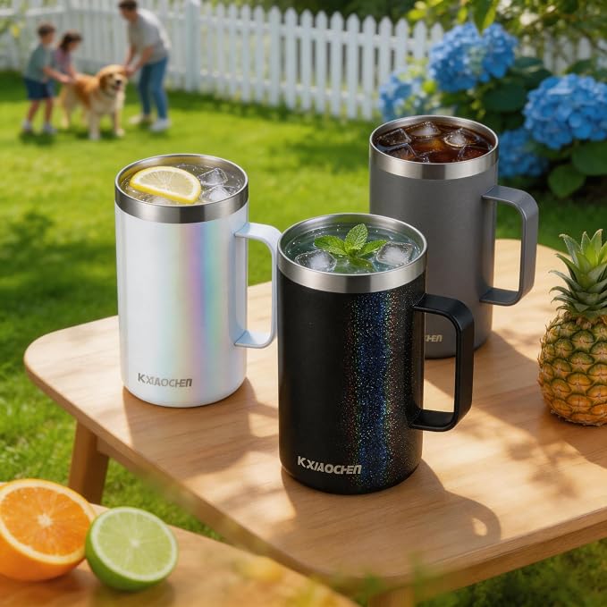 KXIAOCHEN 20 oz Insulated Coffee Mug, Coffee Cup with Lid and Wide Handle | 18/8 stainless steel, 6+ hours hot or 12+ hours cold, wide mouth, no-sweat exterior, for office, work, home and camping - Image 4