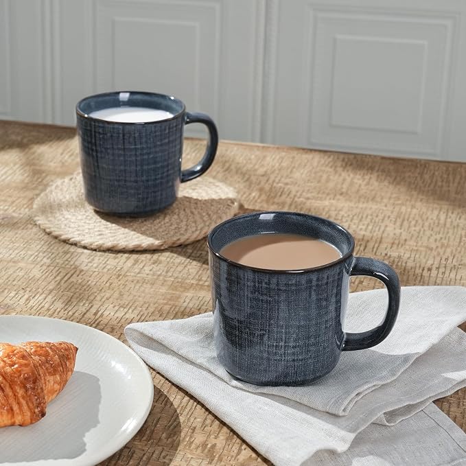 famiware Moonlight Coffee Mug Set of 4, 14oz Mug Set with Linen Finish, Coffee Cup Set with Handle for Latte, Cappuccino, Tea, Hot Cocoa, Microwave and Dishwasher Safe, Dark Blue - Image 4