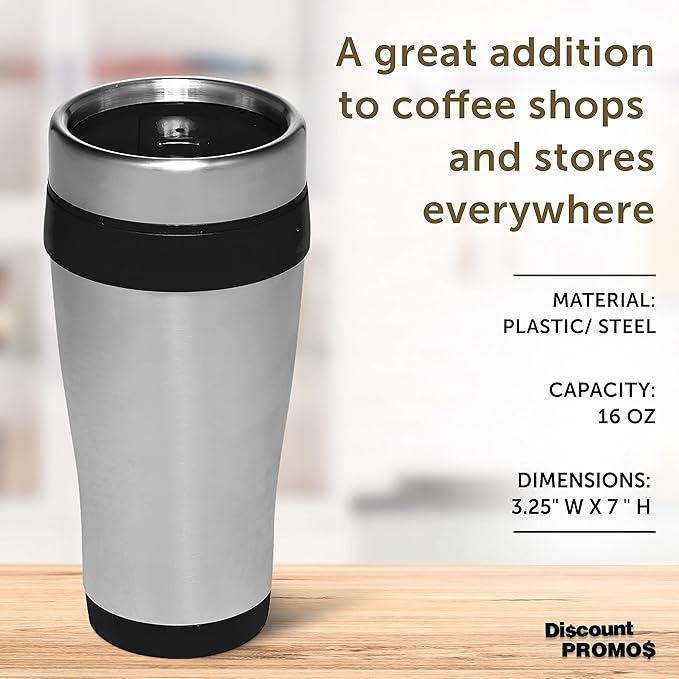 DISCOUNT PROMOS Insulated Stainless Steel Travel Mugs 16 oz. Set of 10, Bulk Pack - Perfect for Coffee, Soda, Other Hot & Cold Beverages - Black