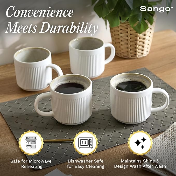 SANGO Anderson Cream Coffee Mugs Set of 4, 16.5 oz Stoneware Coffee Mug Set, Big Ceramic Tea Cup with Reactive Glaze for Cappuccino, Latte, Large Coffee Cups with Handle, Microwave & Dishwasher Safe - Image 6