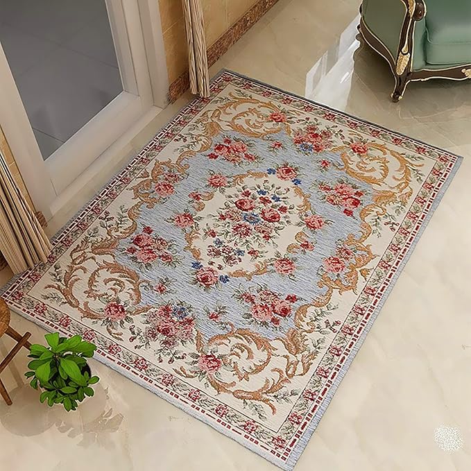 Rustic Floral Area Rugs for Living Room Bedroom Dinning Room, 2' x 3', Luxury Blue by Ukeler
