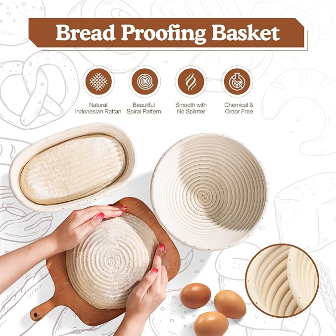 Sourdough Starter Kit with 2 Proofing Baskets, 36oz Sourdough Starter Jar, Bread Lame, Dough Scraper, Dough Whisk & Silicone Bread Sling
