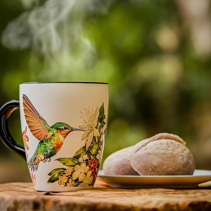 Color Changing Hummingbird Coffee Mug 12oz – Heat Sensitive Ceramic Cup with Floral & Hummingbird Design, Garden Nature Theme Mug, Unique Christmas Holiday Birthday Gift for Bird Lovers, Men & Women - Image 3