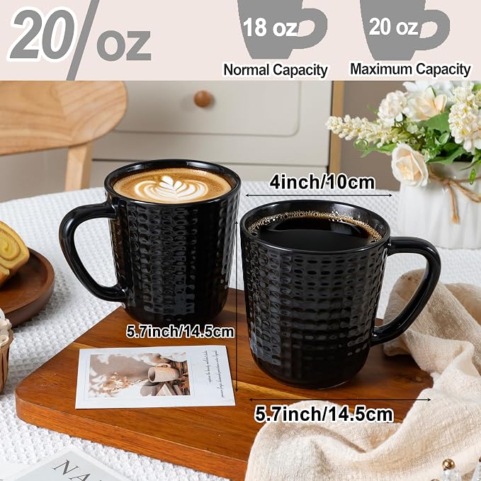 Large Coffee Mugs, 20 oz Ceramic Coffee Cups with Handle, 2PCS, Black | Coffee Mug for Office & Home, Latte Cocoa, Microwave & Dishwasher Safe, Lead-Free, Wedding & Housewarming Gift - Image 2