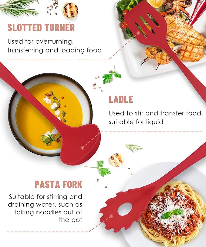 Pranski Kitchen Utensils Set-12 Pieces Silicone Cooking Utensils Set (Dishwasher Safe) 392°F Heat Resistant Spatula Set, Nonstick Cookware | Dishwasher Safe 392°F Heat Resistant Spatula Set Kitchen Utensil Set for Nonstick Cookware,Best Kitchen Tools w... - Image 4