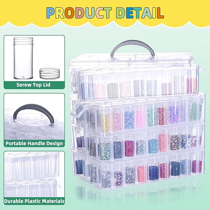 Diamond Painting Storage Container, 4-Tier Bead Organizer Box with 200 Slots, Stackable Crafts Organizers for DIY Diamond Art Accessories Craft Jewelry Bead Storage