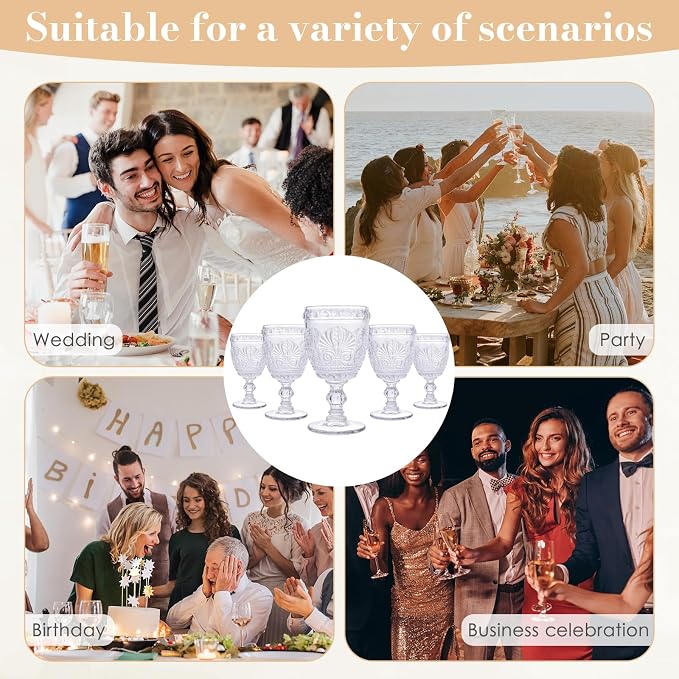 6 Pcs White Wine Glasses,Goblet Glasses,Vintage Glassware, Made of Sturdy and Durable Glass Can be Used for Weddings, Everyday Fun Parties and More! - Image 6