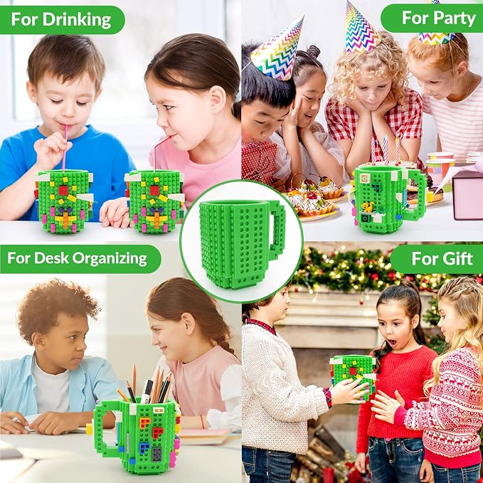 Lumsburry Build-on Brick Coffee Mug, Funny DIY Unique Novelty Drinking Cup | Building Blocks Creative Mug, for Men Women Kids Dad Mom, Present Exchange Ideas, Xmas Birthday White Elephant(Green) - Image 8