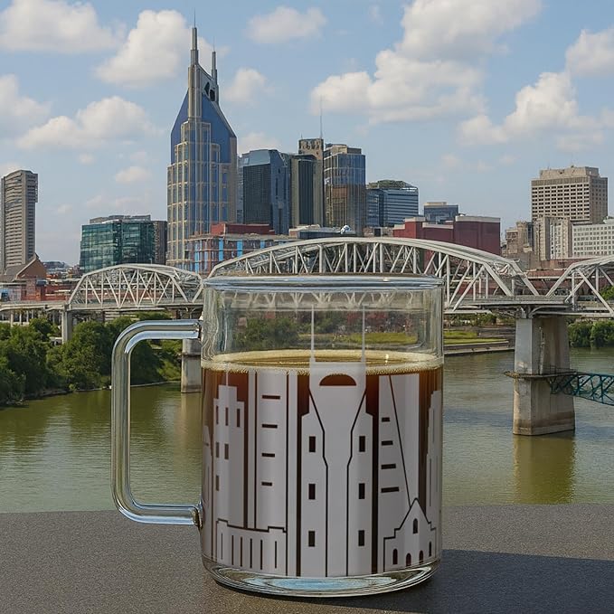 Greenline Goods – Nashville, TN Skyline Glass Coffee Mugs (Set of 2), 15 oz – Etched Wrap Design