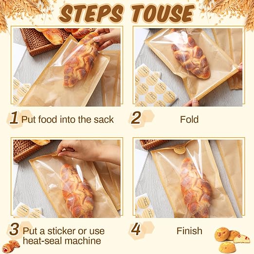 Outus 100 Pcs Cookie Packaging Bags with Seal, 6 x 10 Inch Bakery Pastry Bags with Window, Heat Sealable Grease Resistant Paper to Go Bake Sleeves for Gift Giving Donut Bread Sandwich (Brown) - Image 4