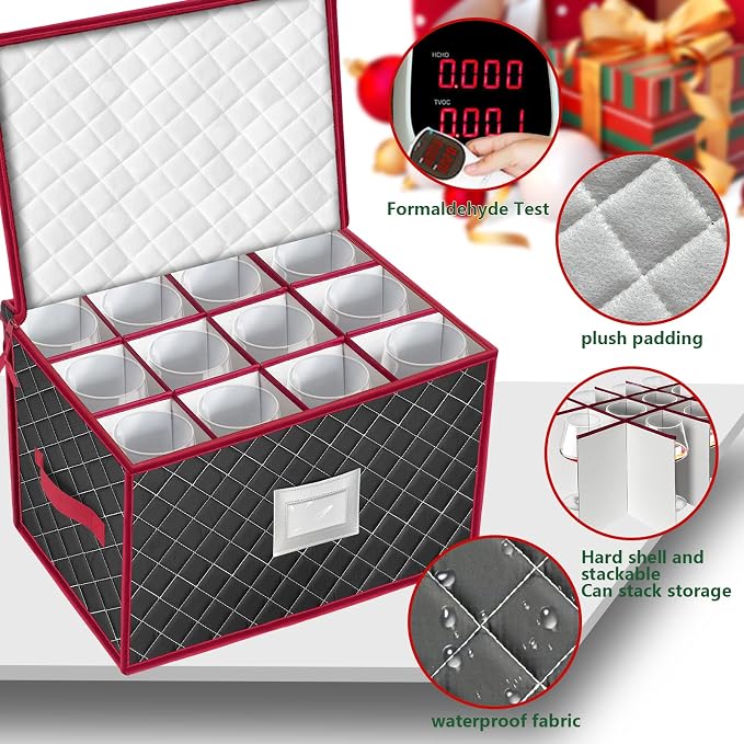 Christmas Stemware Storage Cases with Dividers- Holds 24 Wine Glass Storage or Crystal Glassware Containers, China Storage Containers with 2 Handles and Lable Window -Set of 2 Black - Image 4