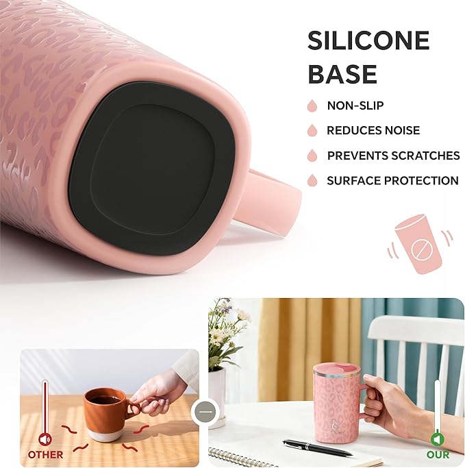 Ideus 16 oz Insulated Stainless Steel Coffee Mug with Lid, Leopard Pink | Perfect for home, office, or daily use| Easy to clean wide mouth| Sweat-proof| On the go - Image 4