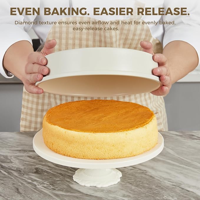 Ceramic Nonstick 9” Round Cake Pans, Heavy-Duty Aluminized Steel | Non-Toxic 9 Inch Round Cake with Diamond Texture, Cake Pans 9 Inch Round for Baking Cheesecake, Cream, 2-Pack - Image 7