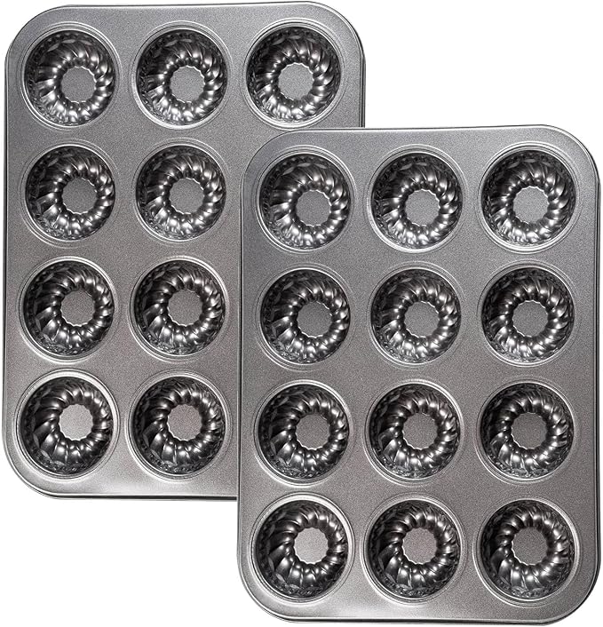 Mini Bndt Cake Pan 2 Pack, Nonstick Brownie Bowl Pan 12-Cavity Fluted Small Round Cake Tray Shortcake Pan Mold for Fall Baking Thanksgiving Muffin Bavarois, Carbon Steel Cake Pan by Yomvzake