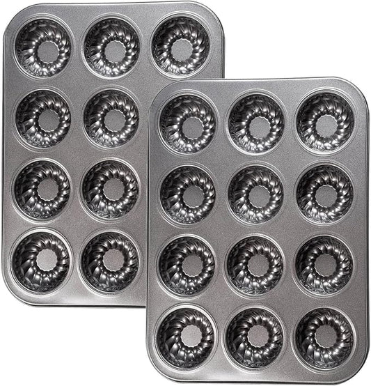 Mini Bndt Cake Pan 2 Pack, Nonstick Brownie Bowl Pan 12-Cavity Fluted Small Round Cake Tray Shortcake Pan Mold for Fall Baking Thanksgiving Muffin Bavarois, Carbon Steel Cake Pan by Yomvzake