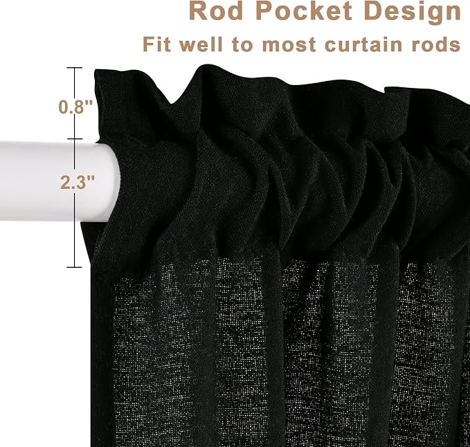 Likiyol Linen Swag Valances for Windows Farmhouse Ruffle Valance Rustic Country Window Valances Light Filtering Kitchen Curtains Rod Pocket Valance Curtains for Bathroom Cafe, Black, 60" W x 36" L - Image 5