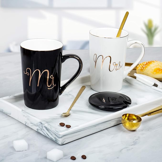 Jumway Mr and Mrs Coffee Mugs Set - Unique Wedding Gifts For Bride and Groom - His and Hers Anniversary Present Husband and Wife -Engagement Gifts For Him Her For Parents for Valentine's day - Image 6