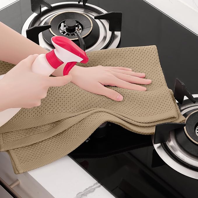 Homaxy 100% Cotton Oversized Waffle Weave Kitchen Towels 8-Pack, Tan | 20 x 28 Inches, Ultra Soft Absorbent Dish Towels, Quick Drying Large Cleaning Towels - Image 5