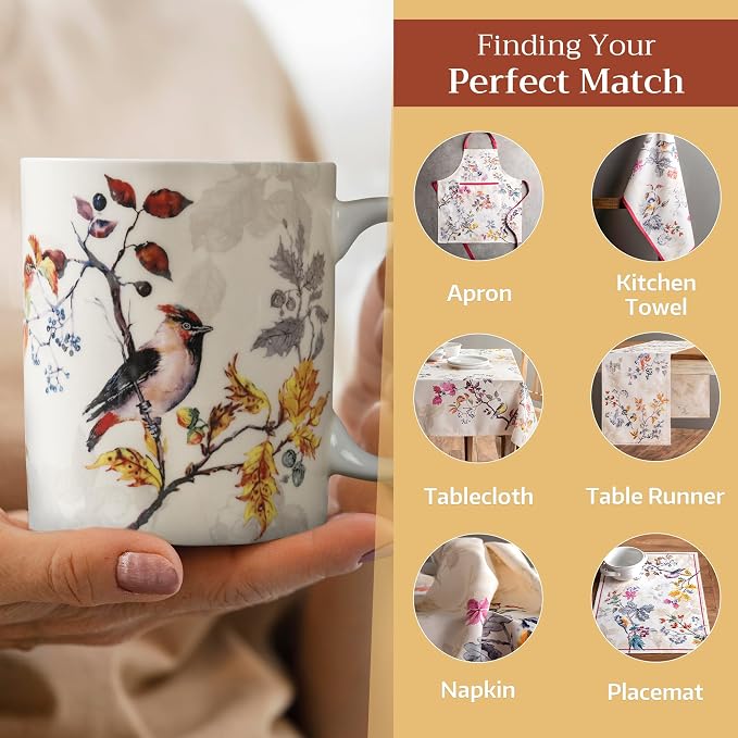 Maison d' Hermine Coffee Mug with Handles Tea Cups (12 Ounce, Pack of 1) | Fine Bone China Coffee Mugs for Hot Beverages Cappuccino Latte Home Restaurant Spring Summer -Equinoxe - Beige - Sparrows - Image 6