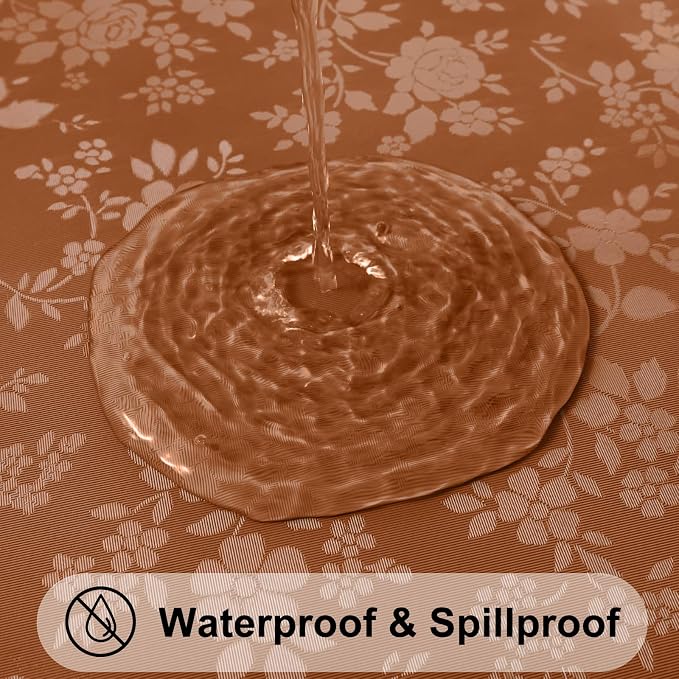 Smiry Rectangle Waterproof Heavy Duty Vinyl Tablecloths, 60 x 102 Inch | Wipeable Washable Floral Embossed Table Cover for Kitchen and Dining Room, Indoor & Outdoor Use, Caramel - Image 3