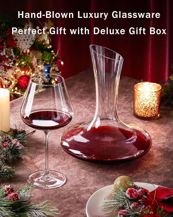 JBHO Hand Blown Italian Style Crystal Burgundy Wine Glasses - Lead-Free Premium Crystal Clear Glass - Set of 2-21 Ounce - Gift-Box for any Occasion - Image 2
