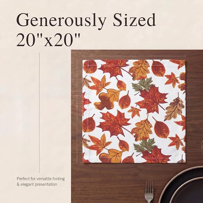 Urban Villa Cloth Napkins Cotton 20x20 (Set of 12) Harvest Leaf Print - Image 6