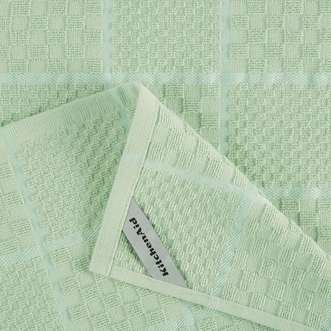 KITCHENAID Quilted Cotton Terry Cloth Oven Mitt, Pot Holder, Kitchen Towel 4-Pack Set, Heat Resistant, Silicone Grip, 16"x26", 7"x13" & 7"x10", Pistachio - Image 8