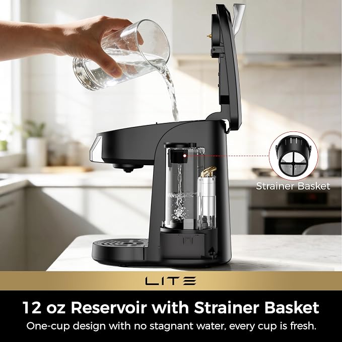 CHULUX Lite Single Serve Coffee Maker for K Cup Capsule with One Touch Brew | Boiler Fast Heating System, Unique Split-Flow Nozzle, Designed for Standard Mugs, 5 to 12 oz Brew Sizes, Single Cup Reservoir - Image 5