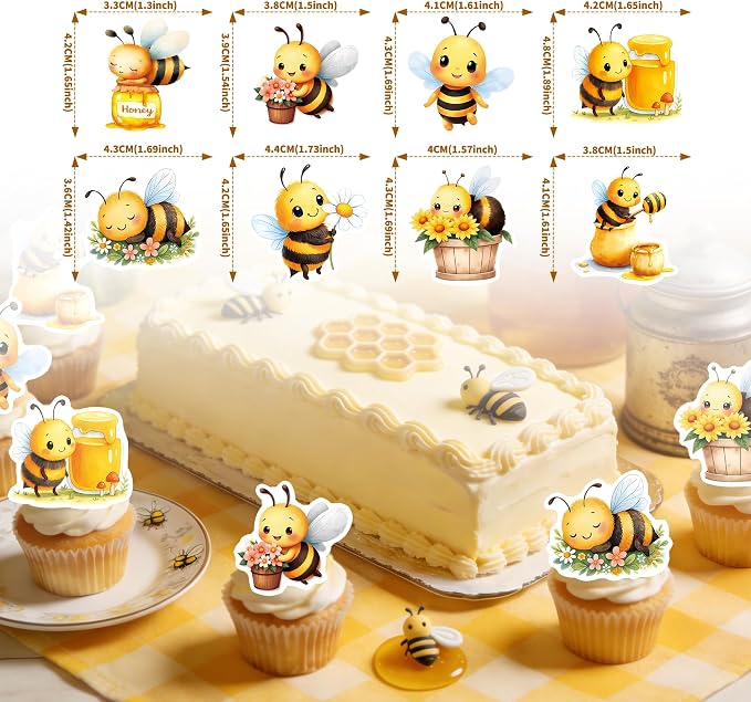 72 PCS Edible Bumble Bee Cupcake Toppers Wafer Paper Oh Babee Cake Decorations for Bee Theme Baby Shower Kids Boys Girls Birthday Cake Party Decoration - Image 6