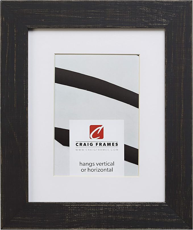 Craig Frames 14x20 Black Picture Frame Matted to 11x17, Rustic Wall Decor | A lightweight, shatter resistant acrylic front, made in the USA for a gallery display by CraigFrames