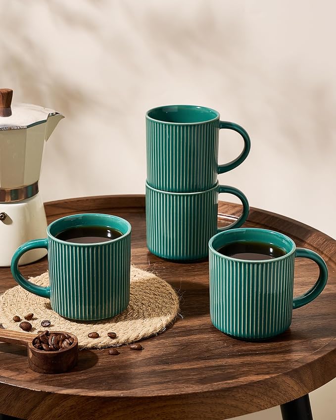 famiware Coffee Mug Set for 6, Star 12 oz Catering Mugs Cup Set with Handle for Coffee, Tea, Cocoa, Milk- Ceramic Stoneware Drinkware Set, Sage Green - Image 3