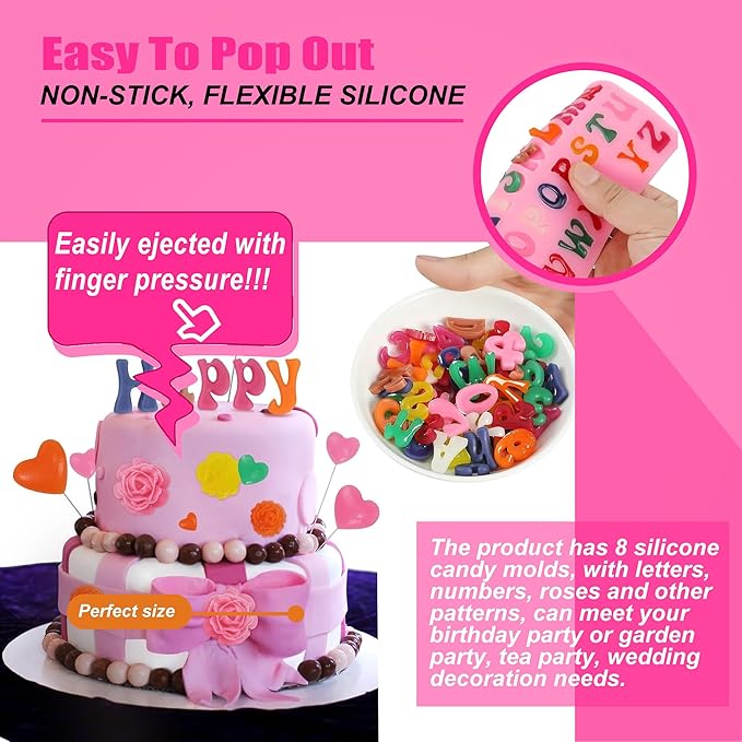 Letter Silicone Mold Alphabet Number Molds，Crown Fondant Candy Silicone Molds Bows Crown Heart Mold for Gummy Baking Candy Making Chocolate Molds Sugar for DIY Crafts Candy Desserts Cupcake Decoration