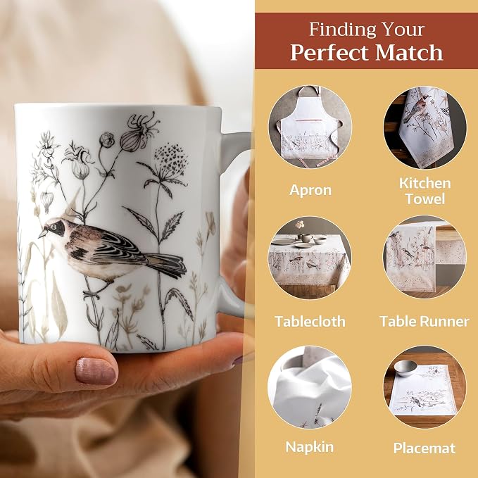 Maison d' Hermine Coffee Mug with Handles Tea Cups (12 Ounce, Pack of 1) | Fine Bone China Coffee Mugs for Hot Beverages Cappuccino Latte Home Spring Summer -Meadow Florals - Brown - Meadow Mornings - Image 6